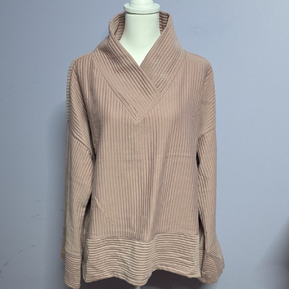 Tahari Sport Cozy Ribbed Cowl Neck Sweatshirt